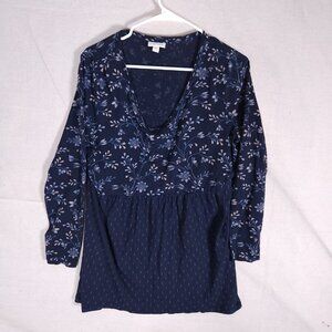 J.Jill Womens Blue Floral Peasant Tunic Top M Boho Rayon Tencel Cottagecore